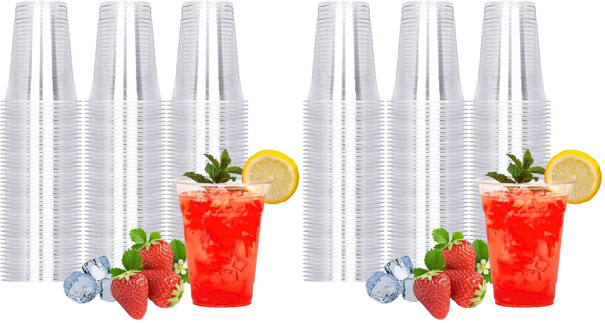 TashiBox 100 Count - 16 Ounce Plastic Cups, Ice Coffee Cups To Go - Crystal Clear PET Party Cups