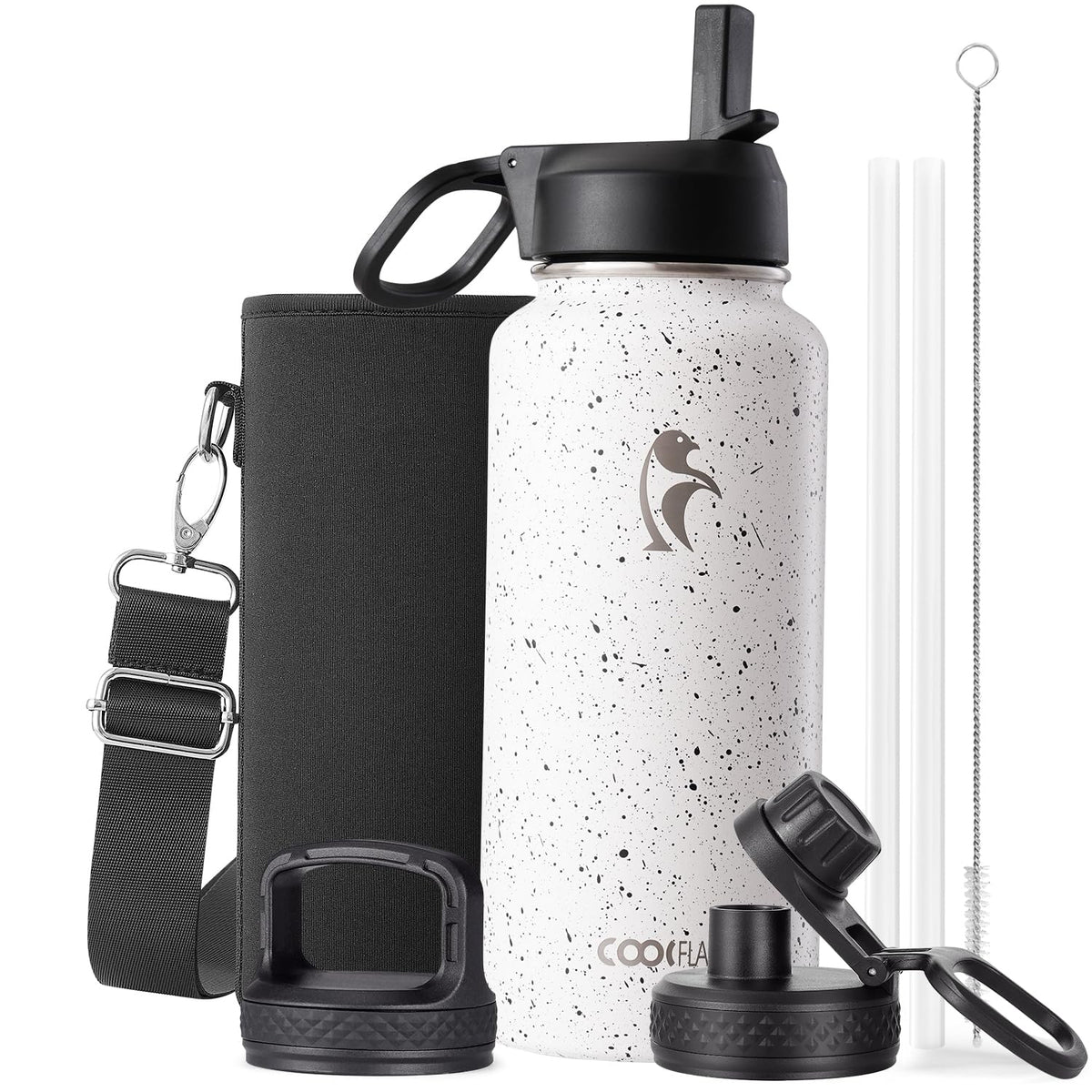 Coolflask Half Gallon Water Bottle Insulated with Straw & 3 Leakproof Lids