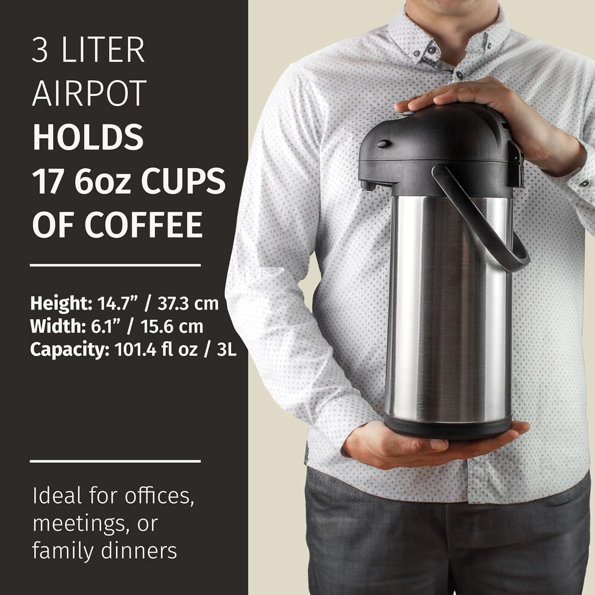 Cresimo Coffee Carafe with Pump 102oz / 3L Airpot Large Hot Water Dispenser