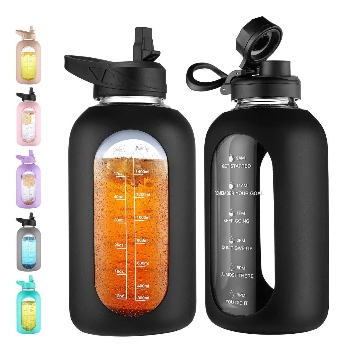 CIVAGO 64 oz Glass Water Bottle with Straw, Half Gallon Large Water Jug