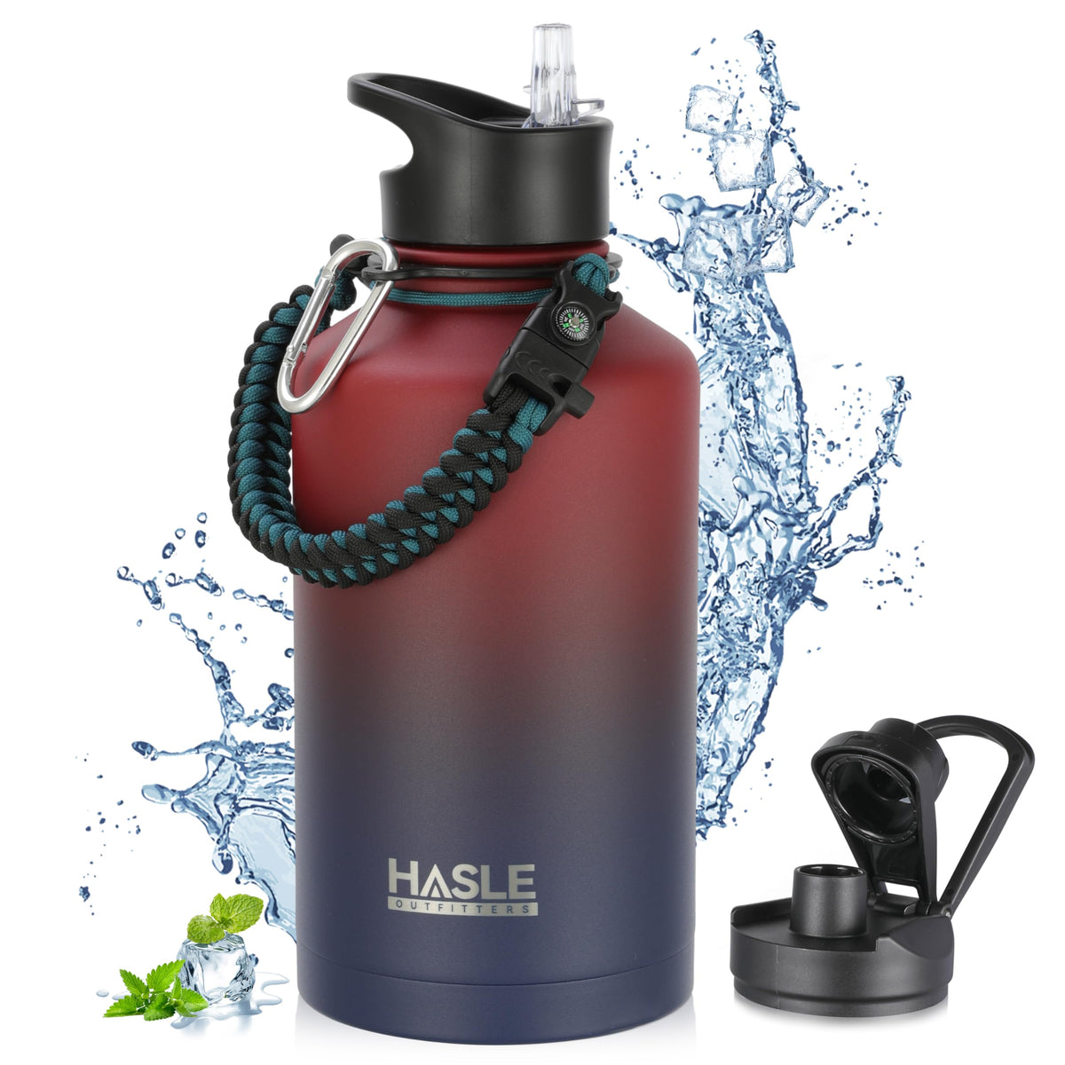 HASLE OUTFITTERS 32 oz Insulated Water Bottle Stainless Steel Double Walled Vacuum Sports Water Bottle with 2 Lids (Straw and Spout Lid) for Gym Camping Hiking(Black,1)