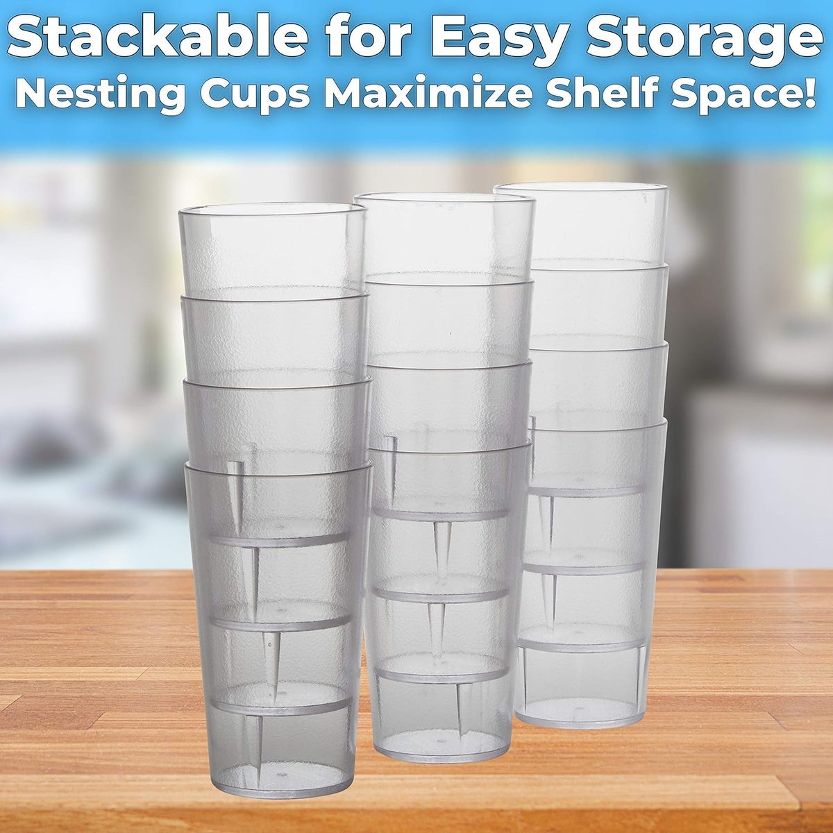 Restaurant Grade, BPA-Free 12oz Clear Plastic Cups 12pk. Super Durable, Break Resistant Drinking Glasses for Cafe, Party, Catering. Reusable, Stackable Tumblers with Textured Grip Design