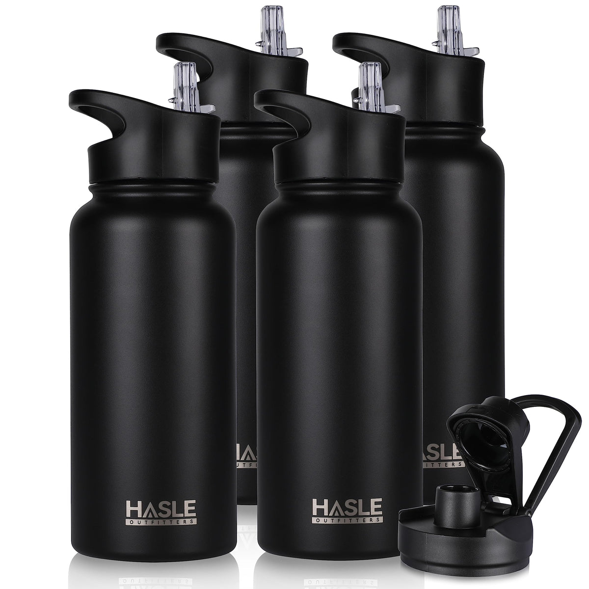 HASLE OUTFITTERS 32 oz Insulated Water Bottle Stainless Steel Double Walled Vacuum Sports Water Bottle with 2 Lids (Straw and Spout Lid) for Gym Camping Hiking(Black,1)