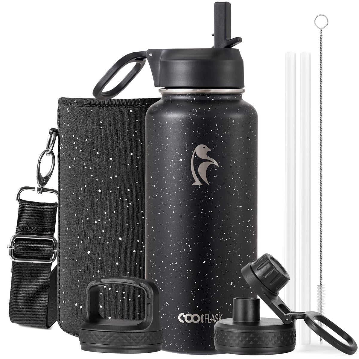 Coolflask Half Gallon Water Bottle Insulated with Straw & 3 Leakproof Lids