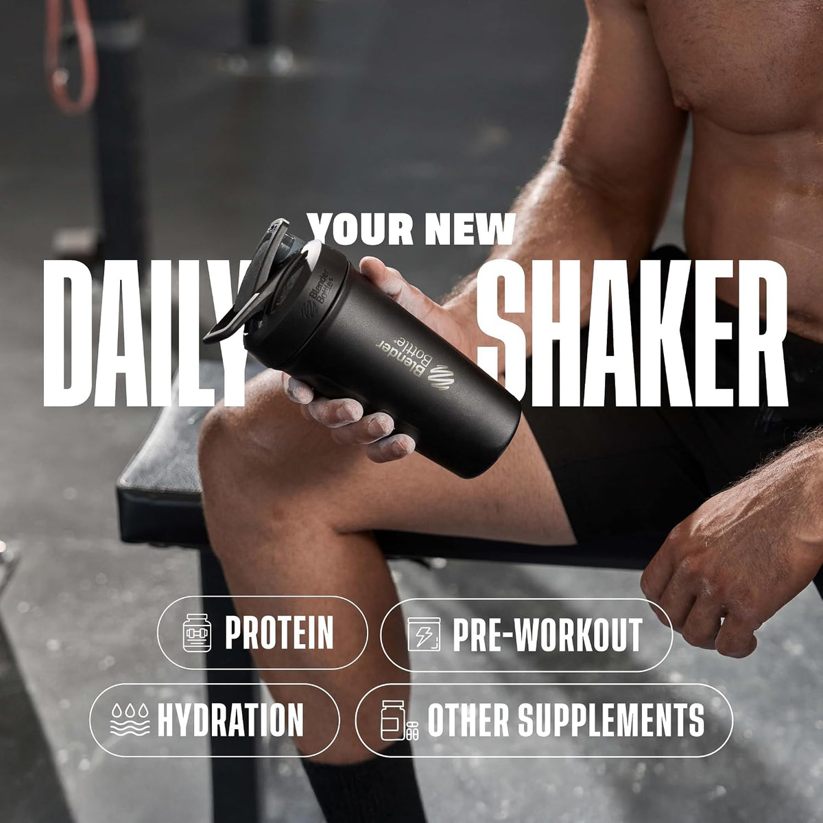 BlenderBottle Sport Flip Stainless Steel Shaker Bottle 24 oz Black