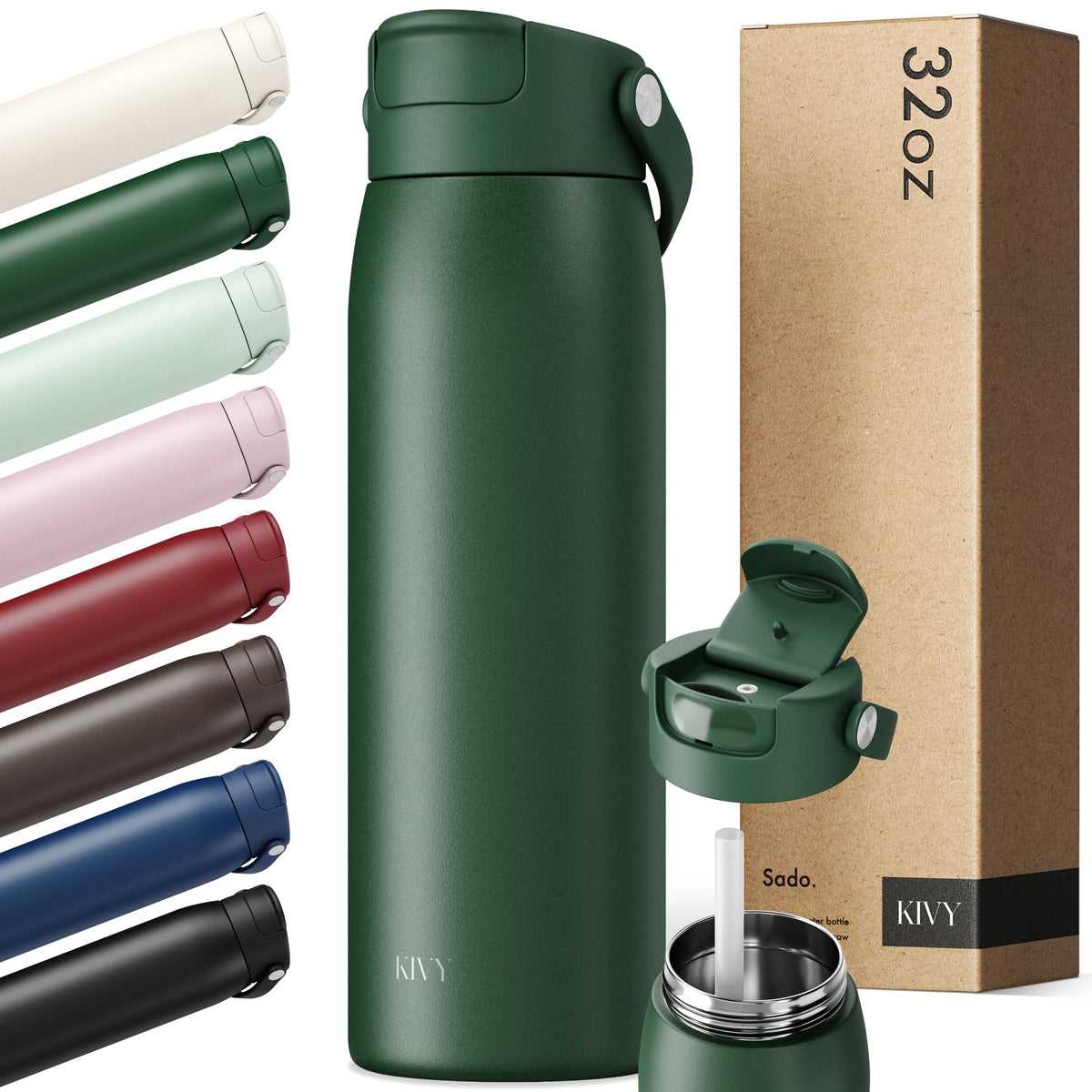 KIVY Stainless Steel Water Bottle With Straw 24oz - 24h Cold | 12h Hot