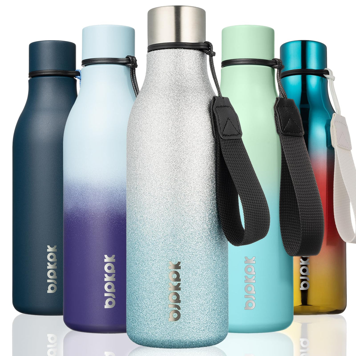 BJPKPK 18oz Insulated Water Bottle, Stainless Steel Bottle with Carry Strap