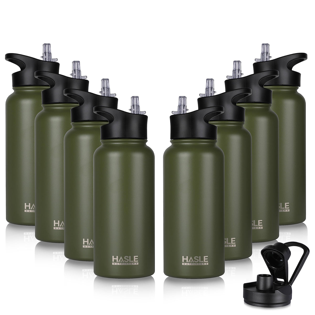 HASLE OUTFITTERS 32 oz Insulated Water Bottle Stainless Steel Double Walled Vacuum Sports Water Bottle with 2 Lids (Straw and Spout Lid) for Gym Camping Hiking(Black,1)