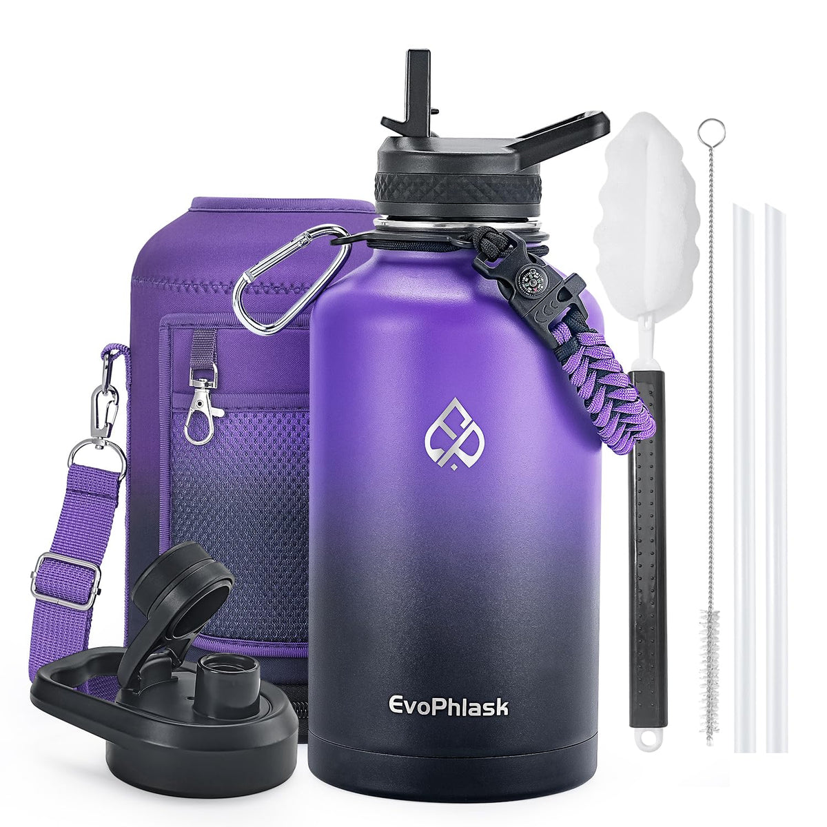 64 oz Insulated Water Bottle with Carrier Bag, Indigo Black