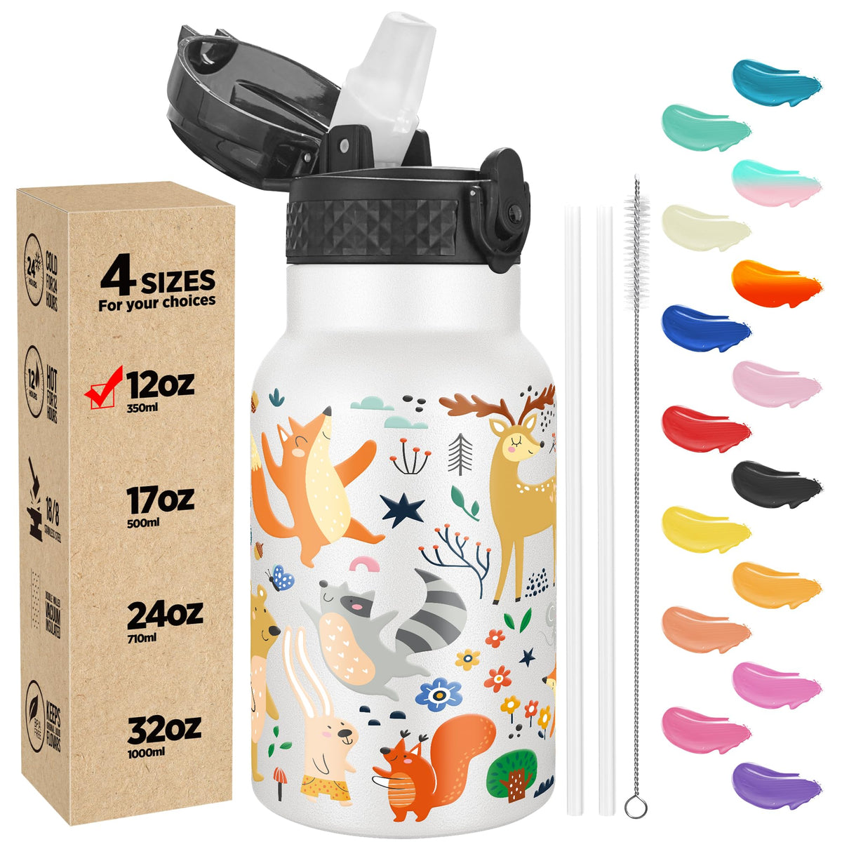 Han's Bottle Sports Water Bottle - 24 Oz, Straw Lid, Leak Proof, Vacuum Insulated Stainless Steel, Double Walled, Thermo Mug,Black