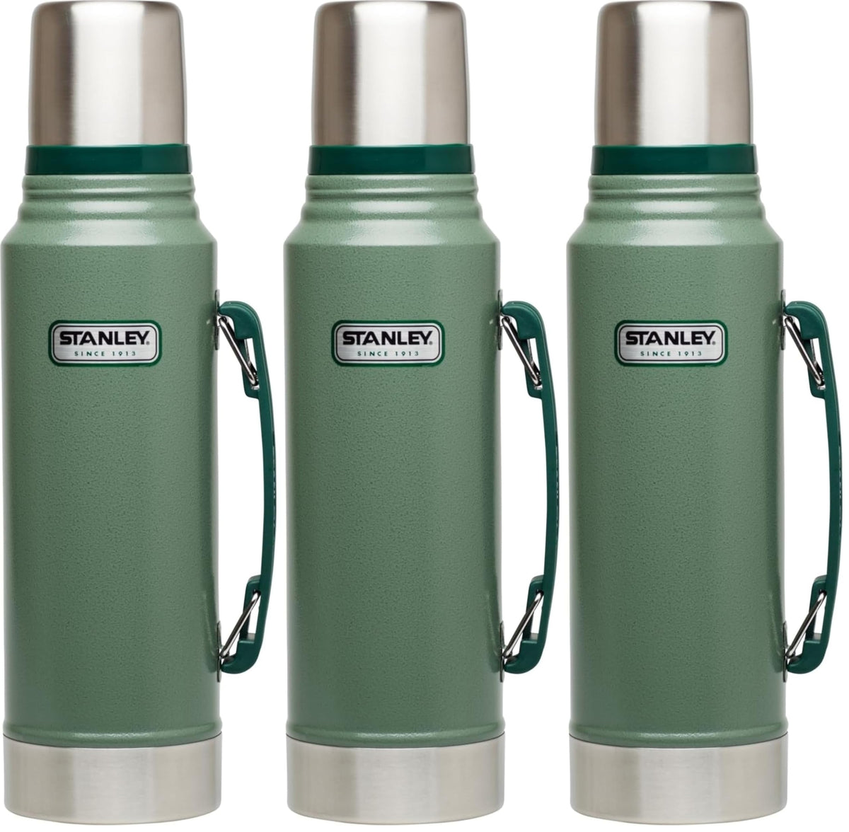 Stanley Heritage Classic Vacuum Bottle with Handle 1.1 qt | Wide Mouth w/Leakproof Cup Lid | Keep Drinks Hot or Cold | Insulated Stainless Steel Thermal Bottle | BPA-Free | Hammertone Green