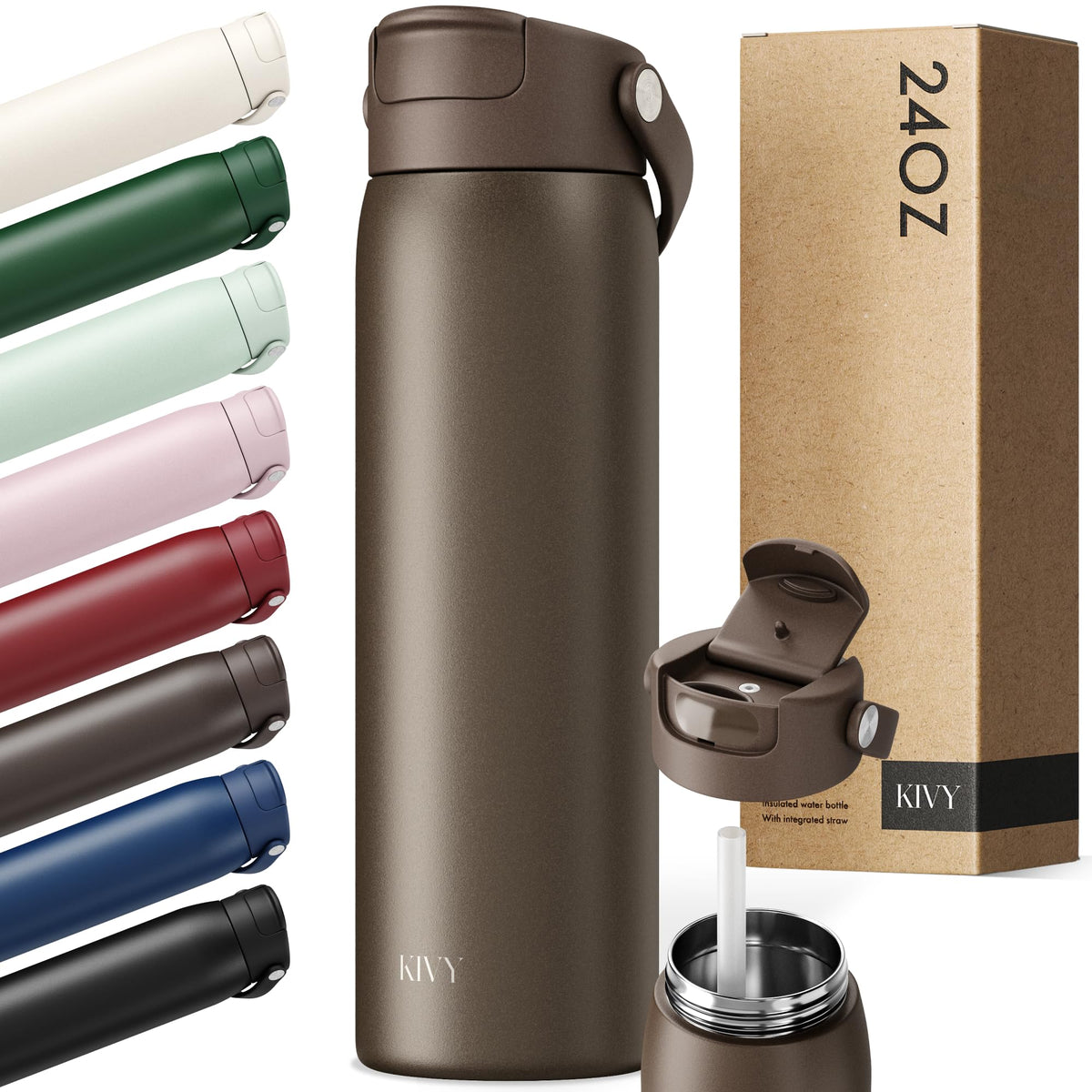 KIVY Stainless Steel Water Bottle With Straw 24oz - 24h Cold | 12h Hot