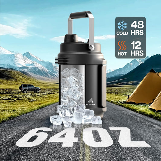 64 oz Insulated Water Bottle for Gym: 2-in-1 Straw Spout Lid, Dual Handle, Leakproof, Keep Cold 48H, Half Gallon Stainless Steel Water Jug for Travel, Hiking, Cycling, Park, Workout, Picnic (Midnight)