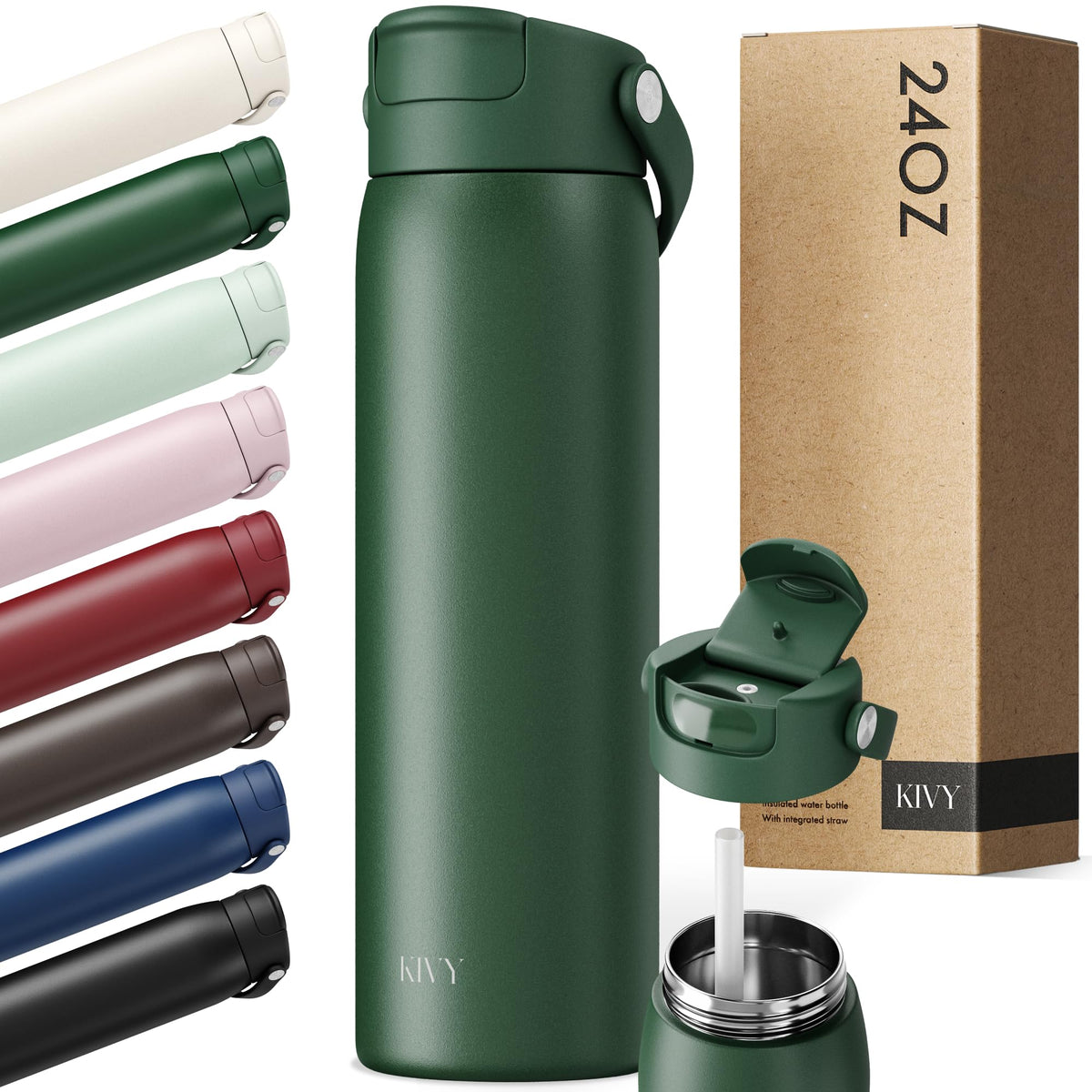 KIVY Stainless Steel Water Bottle With Straw 24oz - 24h Cold | 12h Hot