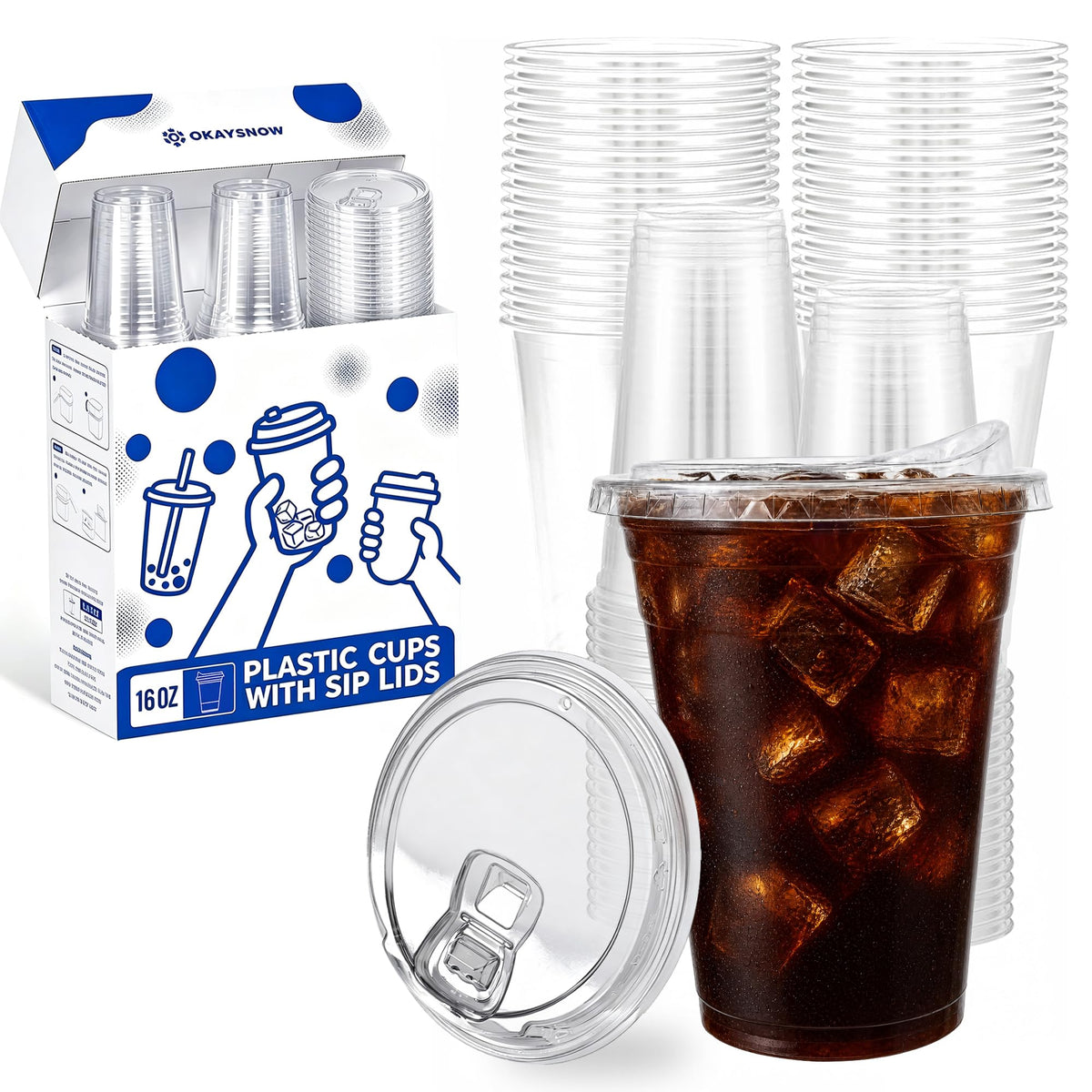 16 Oz 100 Pack Dispoable Cups with Lids and Straws