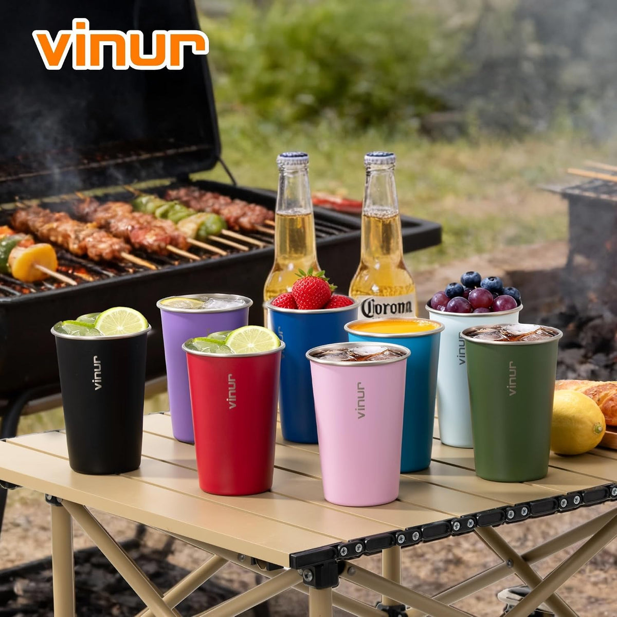 Stainless Steel Cups-16 oz Colorful Stackable Metal Drinking Glasses 8 Pcs