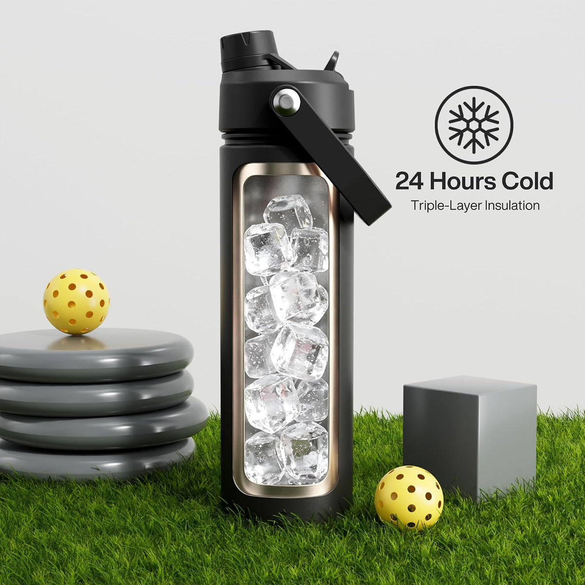 ENCOOL Insulated Water Bottle with Straw Stainless Steel Water Bottle, Leak-Proof, BPA-Free, Double Wall Vacuum Keeps Cold for 24 Hours for Sports, Travel, School (26 oz, Black Night)