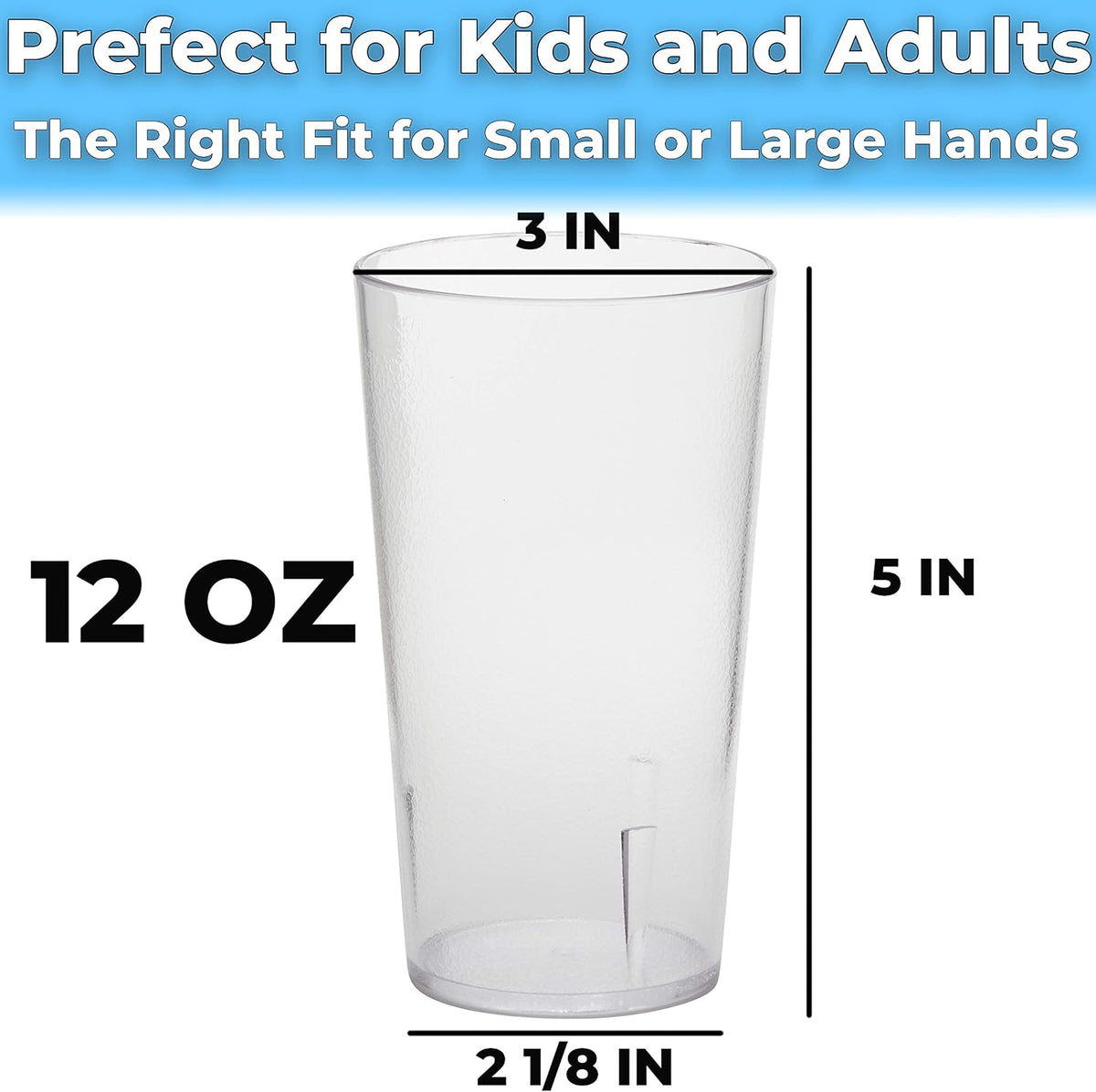 Restaurant Grade, BPA-Free 12oz Clear Plastic Cups 12pk. Super Durable, Break Resistant Drinking Glasses for Cafe, Party, Catering. Reusable, Stackable Tumblers with Textured Grip Design