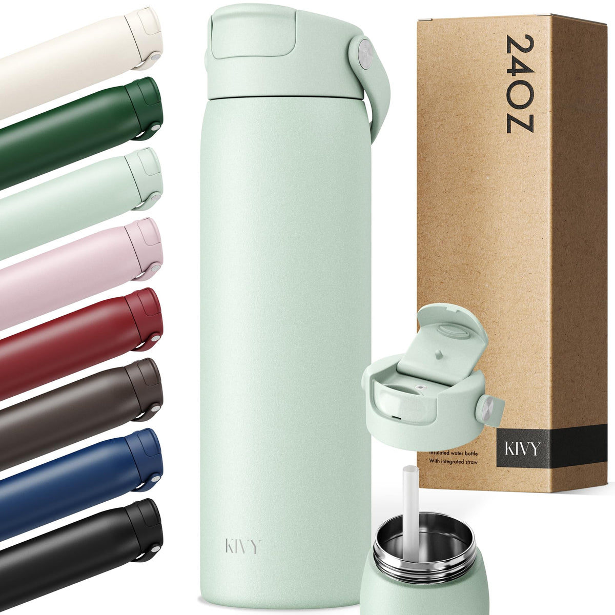 KIVY Stainless Steel Water Bottle With Straw 24oz - 24h Cold | 12h Hot