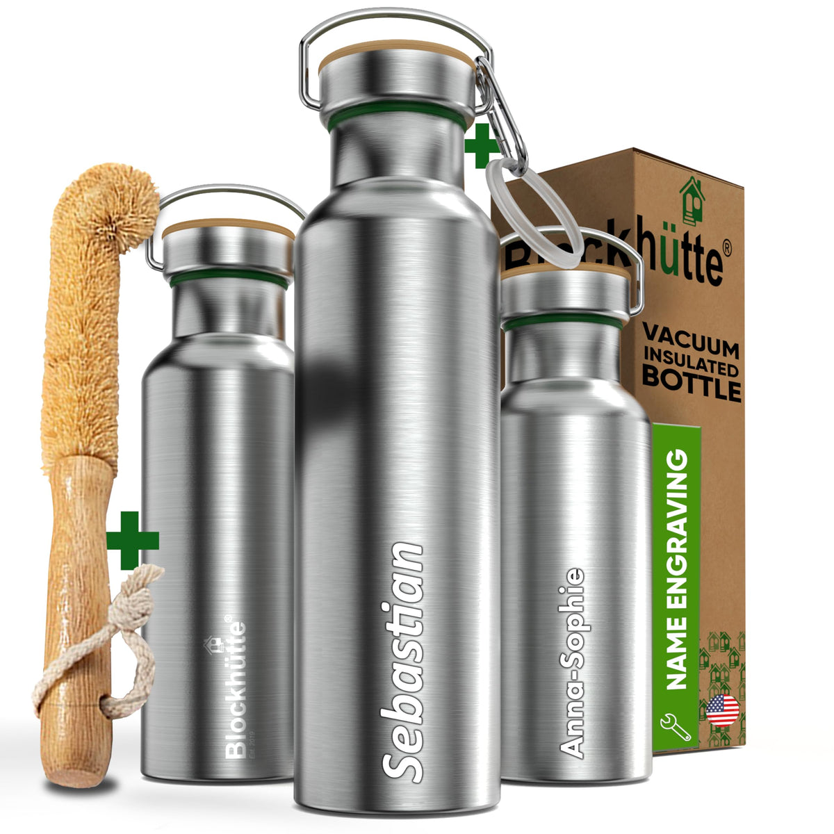 Blockhütte Vacuum Insulated Stainless Steel Water Bottle - 25 oz I Wide Mouth Metal Bottle for hot and cold drinks I BPA-Free I for Travel, School I Kids, Adults, Water Canteen, Sports, flask