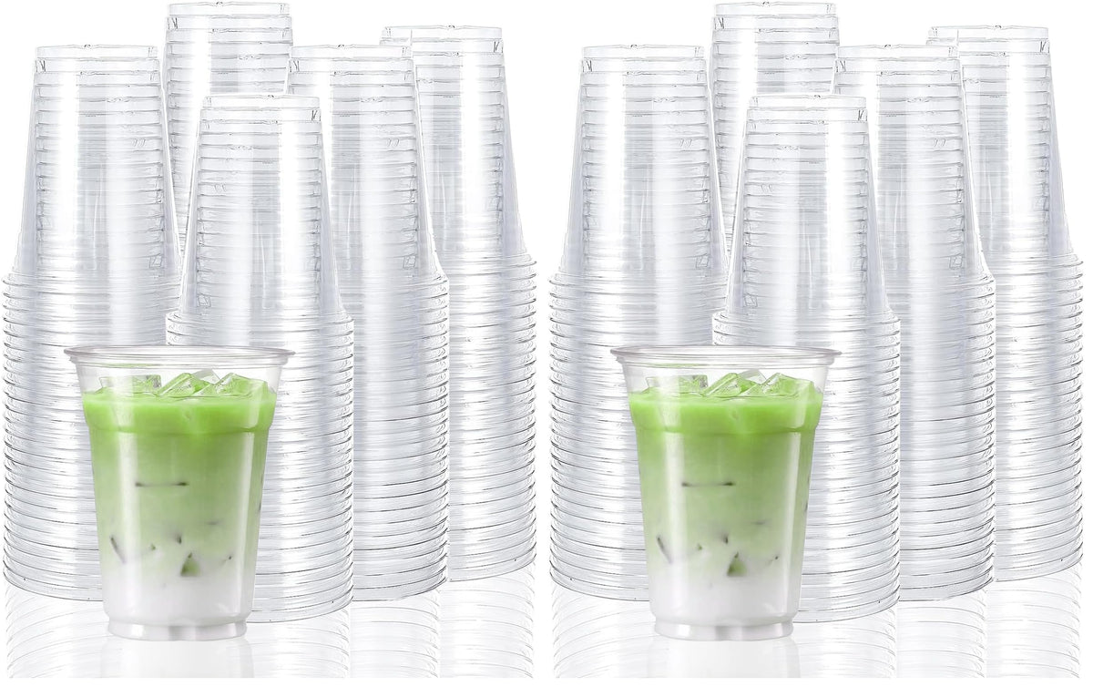 TashiBox 100 Count - 16 Ounce Plastic Cups, Ice Coffee Cups To Go - Crystal Clear PET Party Cups