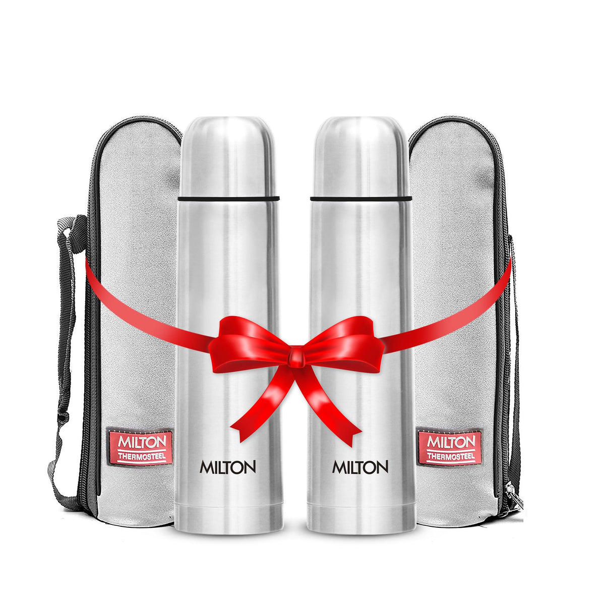 Milton Flask 34 oz Insulated Water Bottle with Cover, Flip Lid, Thermosteel