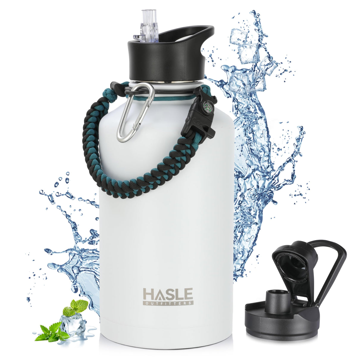 HASLE OUTFITTERS 32 oz Insulated Water Bottle Stainless Steel Double Walled Vacuum Sports Water Bottle with 2 Lids (Straw and Spout Lid) for Gym Camping Hiking(Black,1)