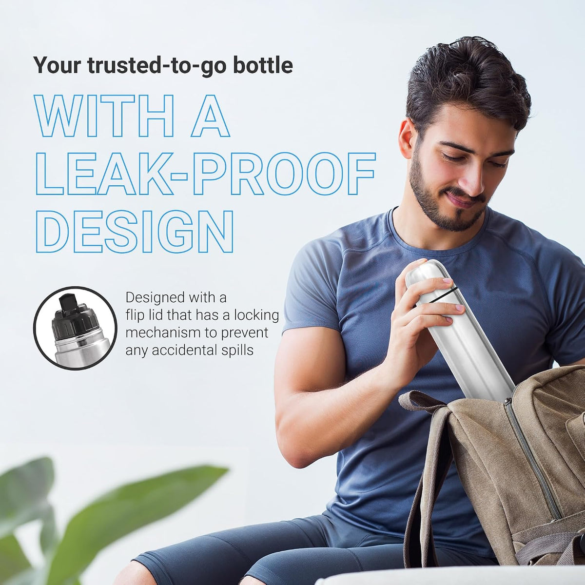 Milton Flask 34 oz Insulated Water Bottle with Cover, Flip Lid, Thermosteel