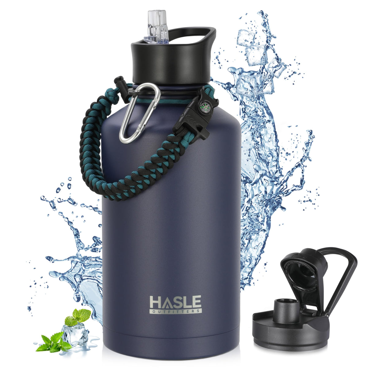 HASLE OUTFITTERS 32 oz Insulated Water Bottle Stainless Steel Double Walled Vacuum Sports Water Bottle with 2 Lids (Straw and Spout Lid) for Gym Camping Hiking(Black,1)