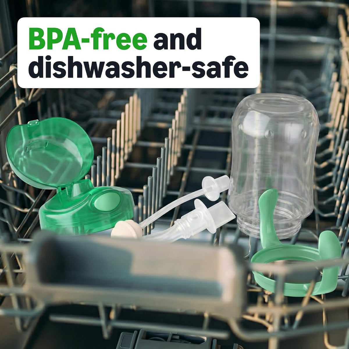 Amazon Basics Spill Proof Dishwasher Safe Silicone Weighted Straw Sippy Cup with Removable Handles, BPA Free, 9 Ounces, Blue/Green, Pack of 2 (Previously Mama Bear)