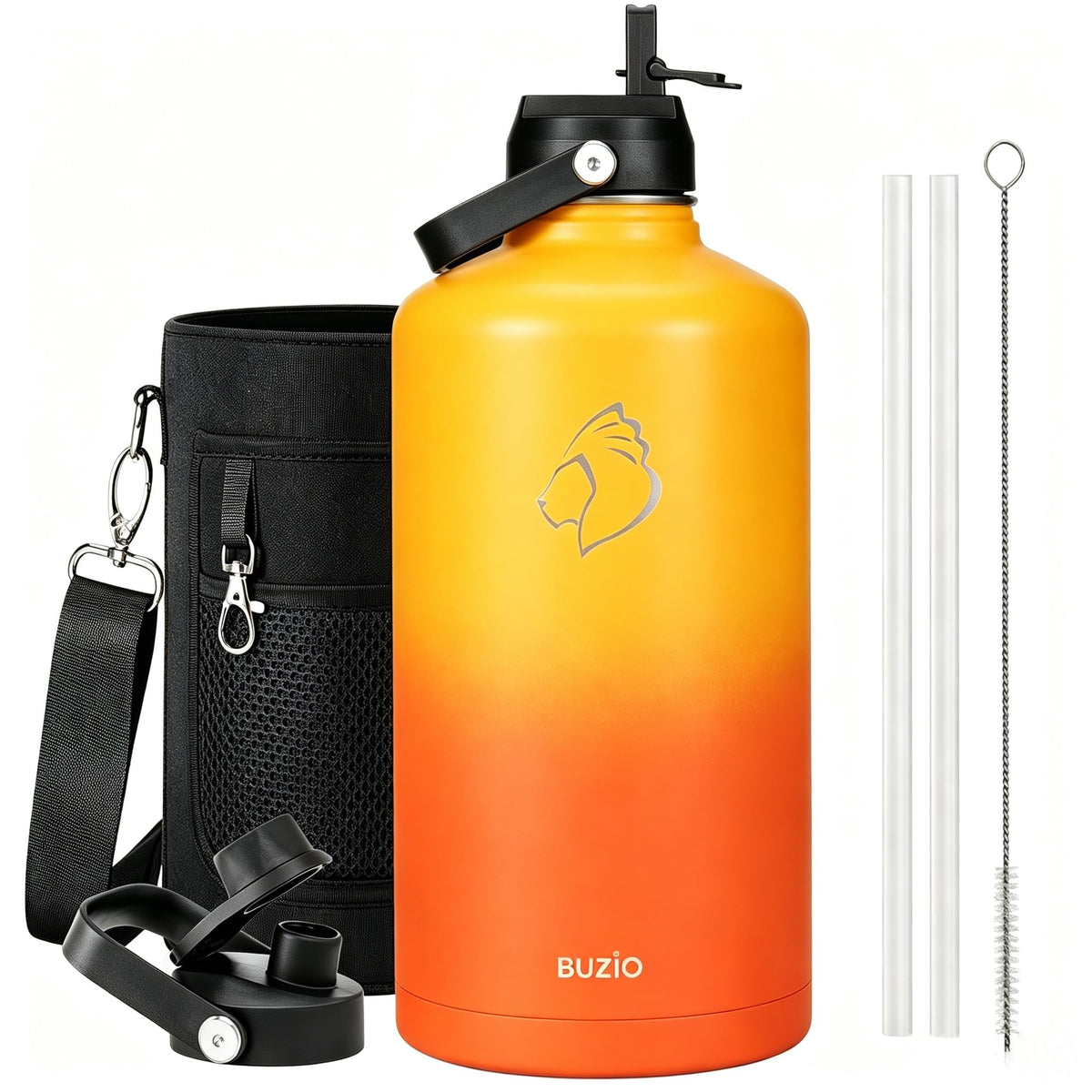 BUZIO 64 oz Insulated Stainless Steel Water Bottle with Dust-proof Lids