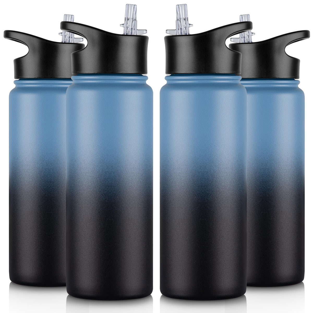 40 oz Insulated Water Bottle with Straw, Stainless Steel Sports Water Bottles with 2 Lids (Straw and Wide Mouth lid), Double Wall Vacuum, Leakproof, BPA-Free, Black