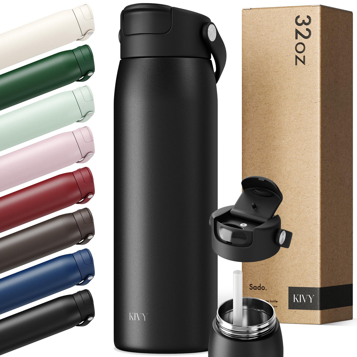 KIVY Stainless Steel Water Bottle With Straw 24oz - 24h Cold | 12h Hot