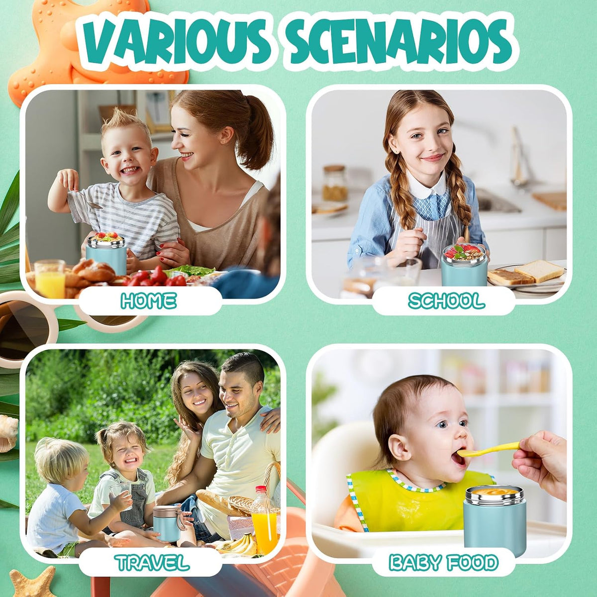 Thermo for Hot Food Kids - 15.2oz with Folding Spoon and Silicone handle