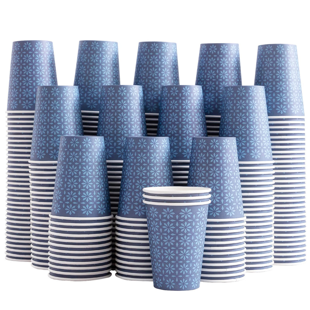 Clawsoff 300 Pack Paper Cups 8 oz Bulk Disposable Coffee Cups Navy Floral