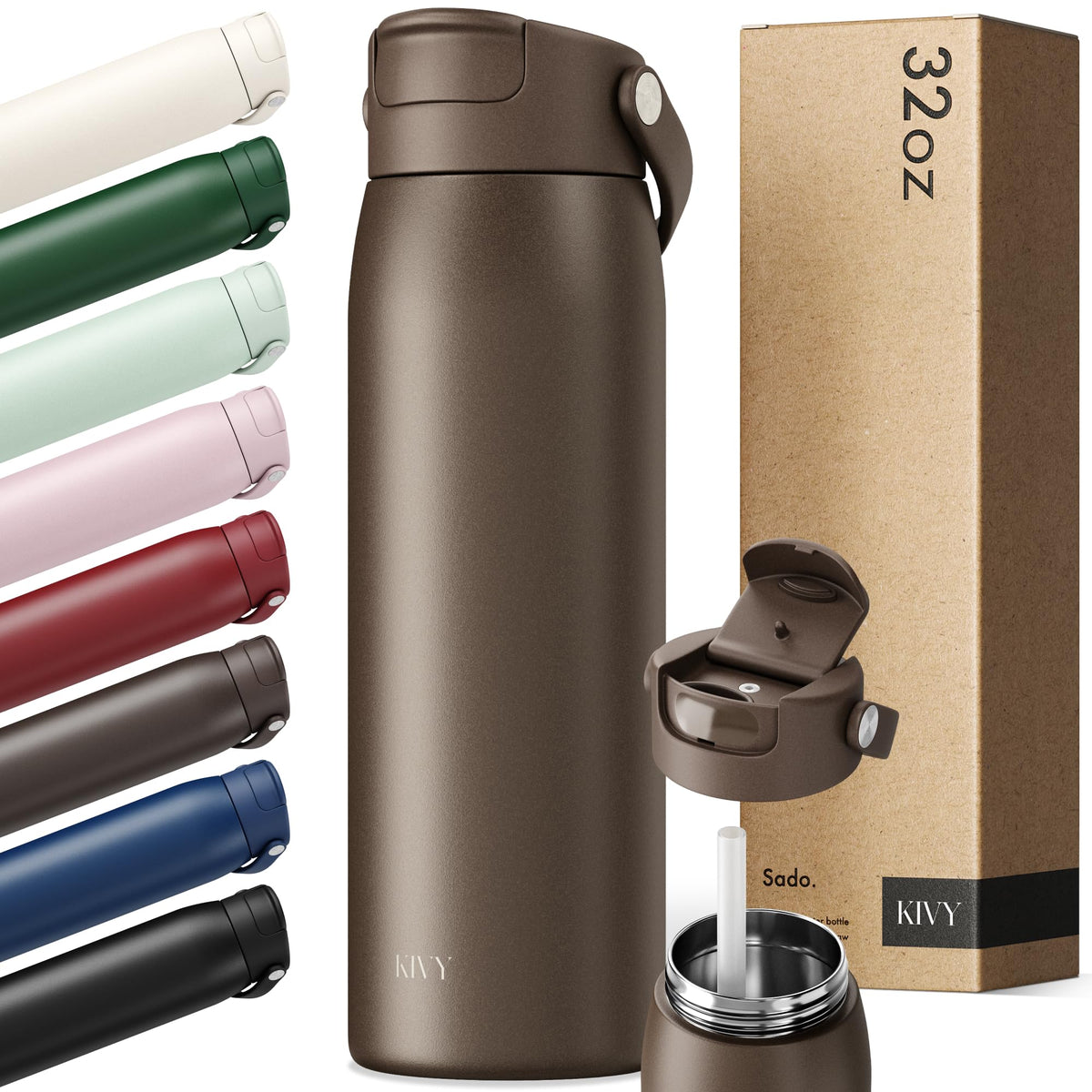 KIVY Stainless Steel Water Bottle With Straw 24oz - 24h Cold | 12h Hot