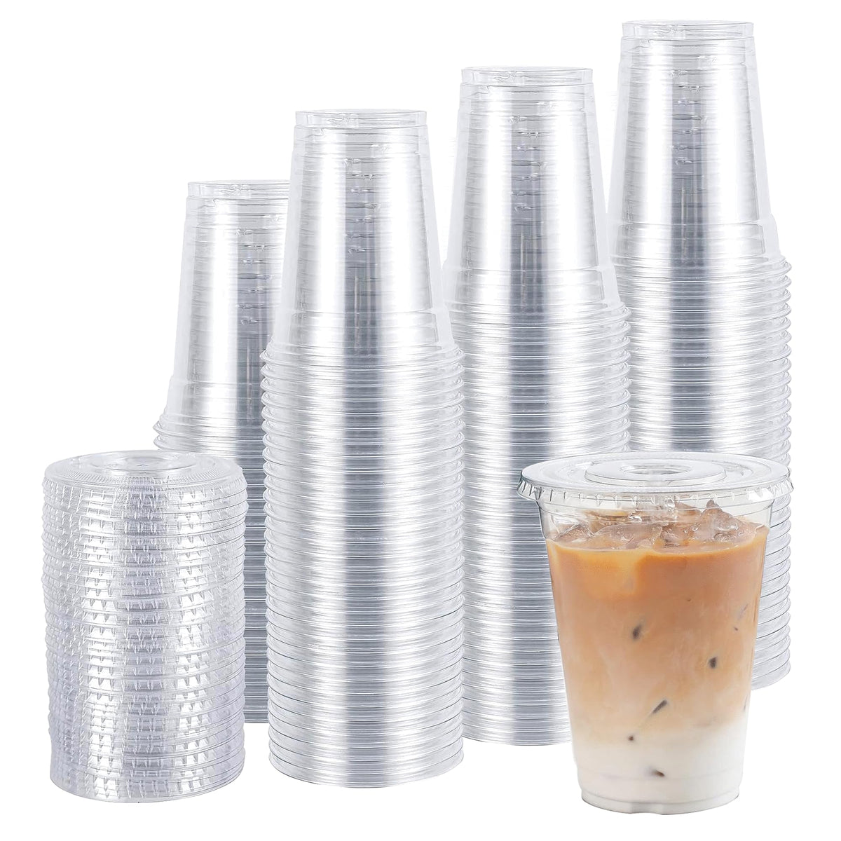 TashiBox 100 Count - 16 Ounce Plastic Cups, Ice Coffee Cups To Go - Crystal Clear PET Party Cups