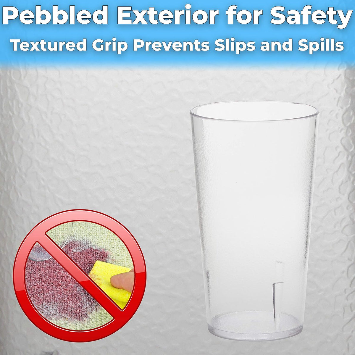 Restaurant Grade, BPA-Free 12oz Clear Plastic Cups 12pk. Super Durable, Break Resistant Drinking Glasses for Cafe, Party, Catering. Reusable, Stackable Tumblers with Textured Grip Design