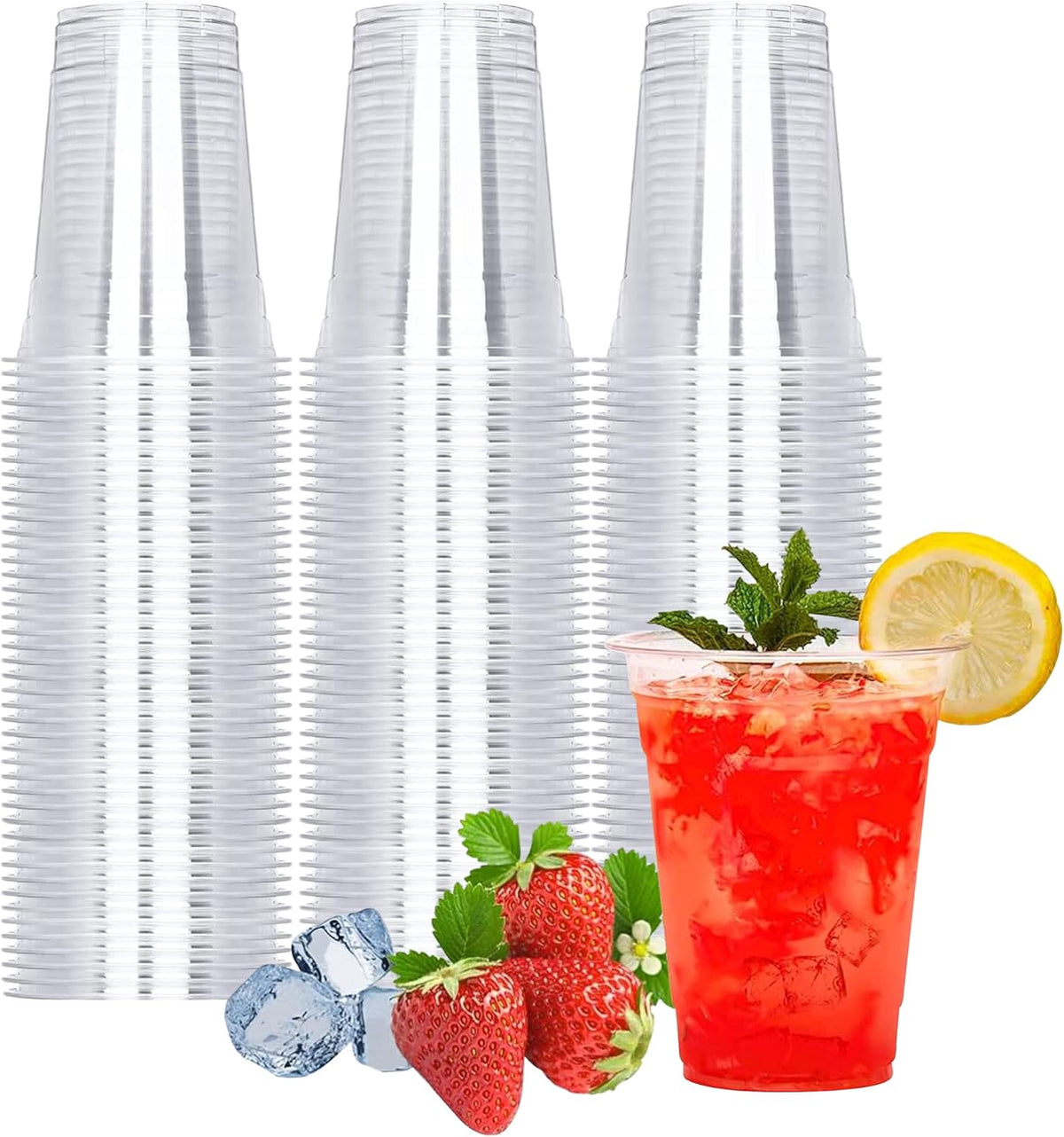 TashiBox 100 Count - 16 Ounce Plastic Cups, Ice Coffee Cups To Go - Crystal Clear PET Party Cups