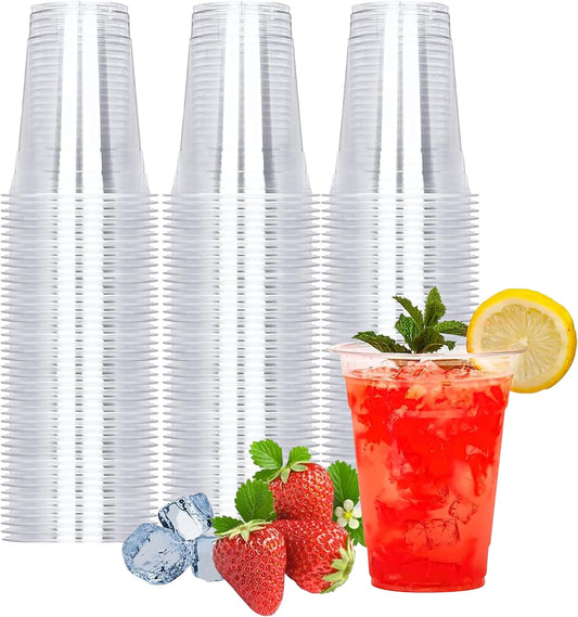TashiBox 100 Count - 16 Ounce Plastic Cups, Ice Coffee Cups To Go - Crystal Clear PET Party Cups