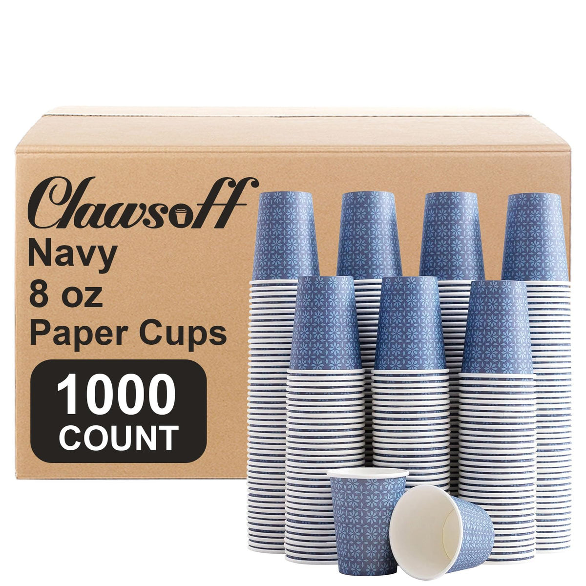 Clawsoff 300 Pack Paper Cups 8 oz Bulk Disposable Coffee Cups Navy Floral