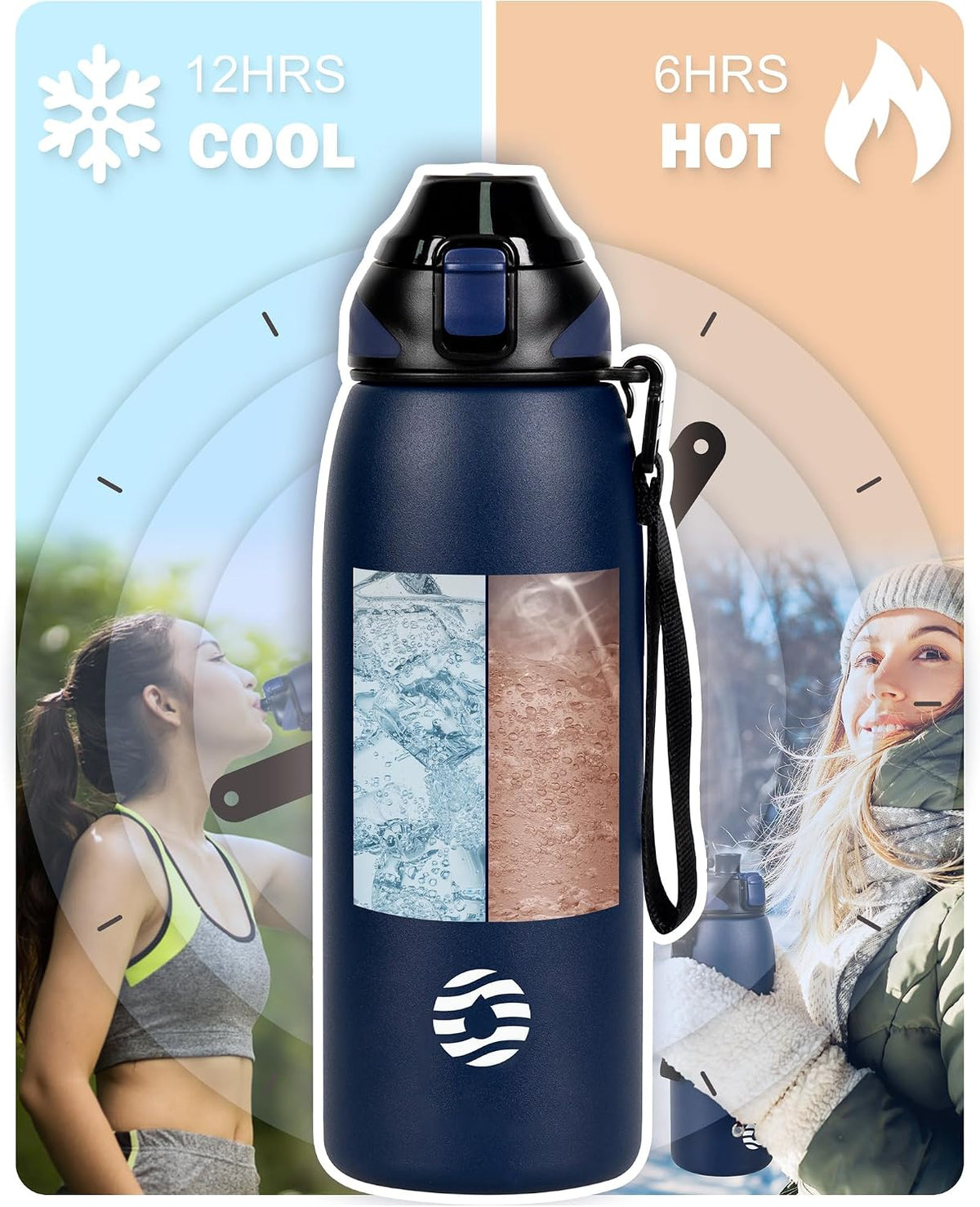 Fjbottle Insulated Water Bottle,27 oz Stainless Steel Wide Mouth Sports Water Bottle Double Wall Vacuum Leak Proof BPA Free Drinks Flask Keep Hot Or Cold Thermo Mug For university,Outdoor,Travel,Gym