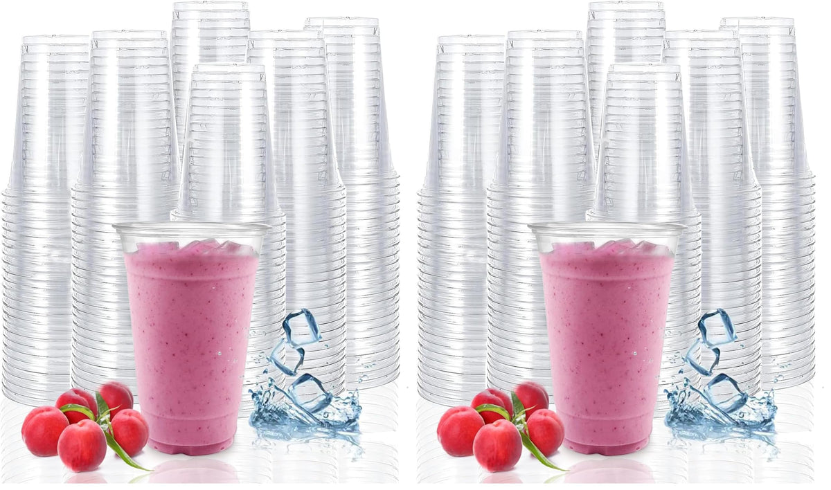 TashiBox 100 Count - 16 Ounce Plastic Cups, Ice Coffee Cups To Go - Crystal Clear PET Party Cups