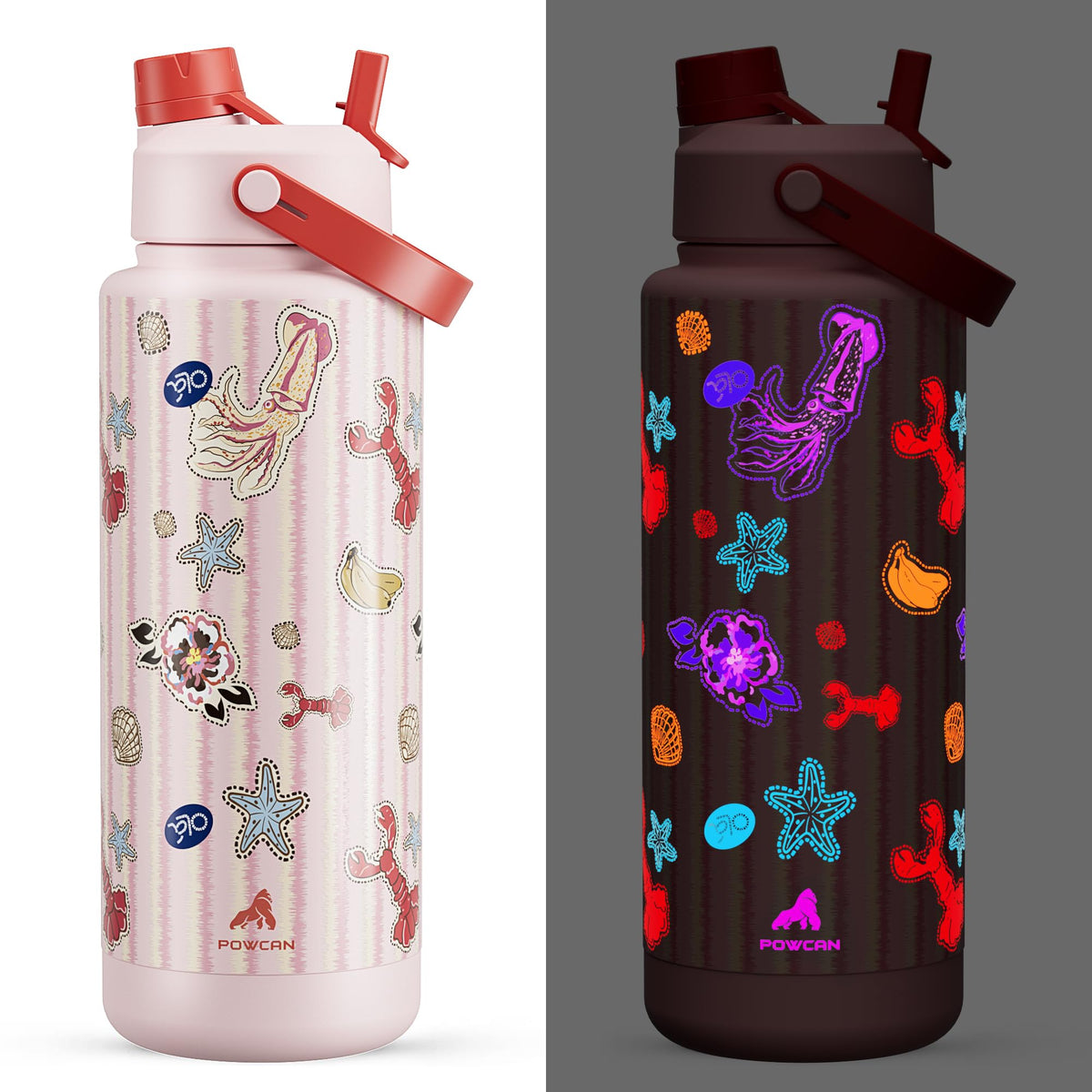 POWCAN 26 oz Insulated Water Bottle with 2-in-1 Straw and Spout Lid, Keep Cold 24H, Leak-Proof, Fits in Car Cup Holder, Stainless Steel Water Bottle for Sports, Travel, and School (Dark Knight)