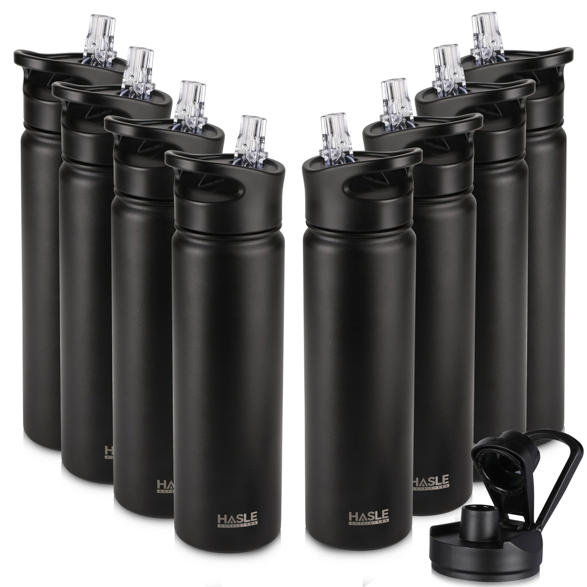 HASLE OUTFITTERS 32 oz Insulated Water Bottle Stainless Steel Double Walled Vacuum Sports Water Bottle with 2 Lids (Straw and Spout Lid) for Gym Camping Hiking(Black,1)