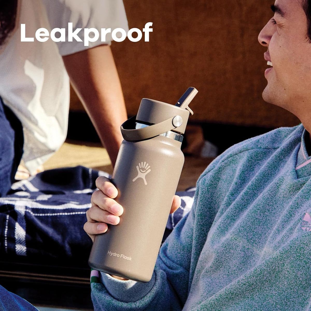 Hydro Flask Water Bottle - Insulated Stainless Steel - Wide Mouth Flex Straw Lid, Non Spill, Leakproof and Refillable in 32 Oz Beachplum Purple