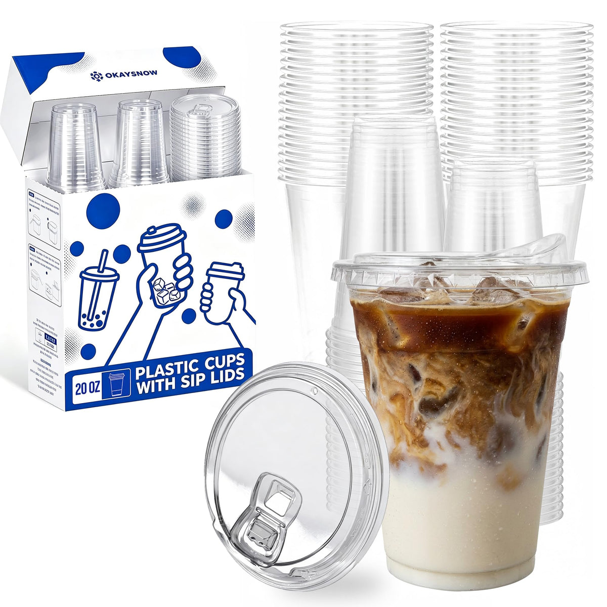16 Oz 100 Pack Dispoable Cups with Lids and Straws
