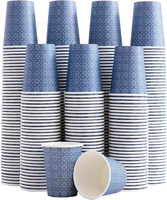 Clawsoff 300 Pack Paper Cups 8 oz Bulk Disposable Coffee Cups Navy Floral