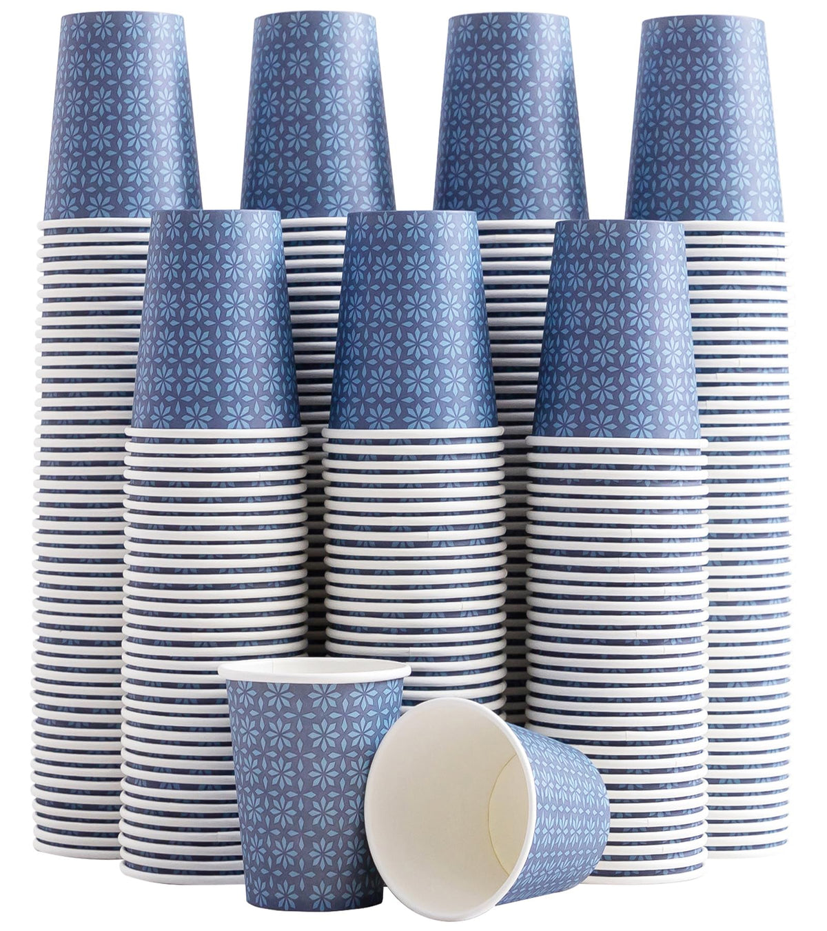 Clawsoff 300 Pack Paper Cups 8 oz Bulk Disposable Coffee Cups Navy Floral