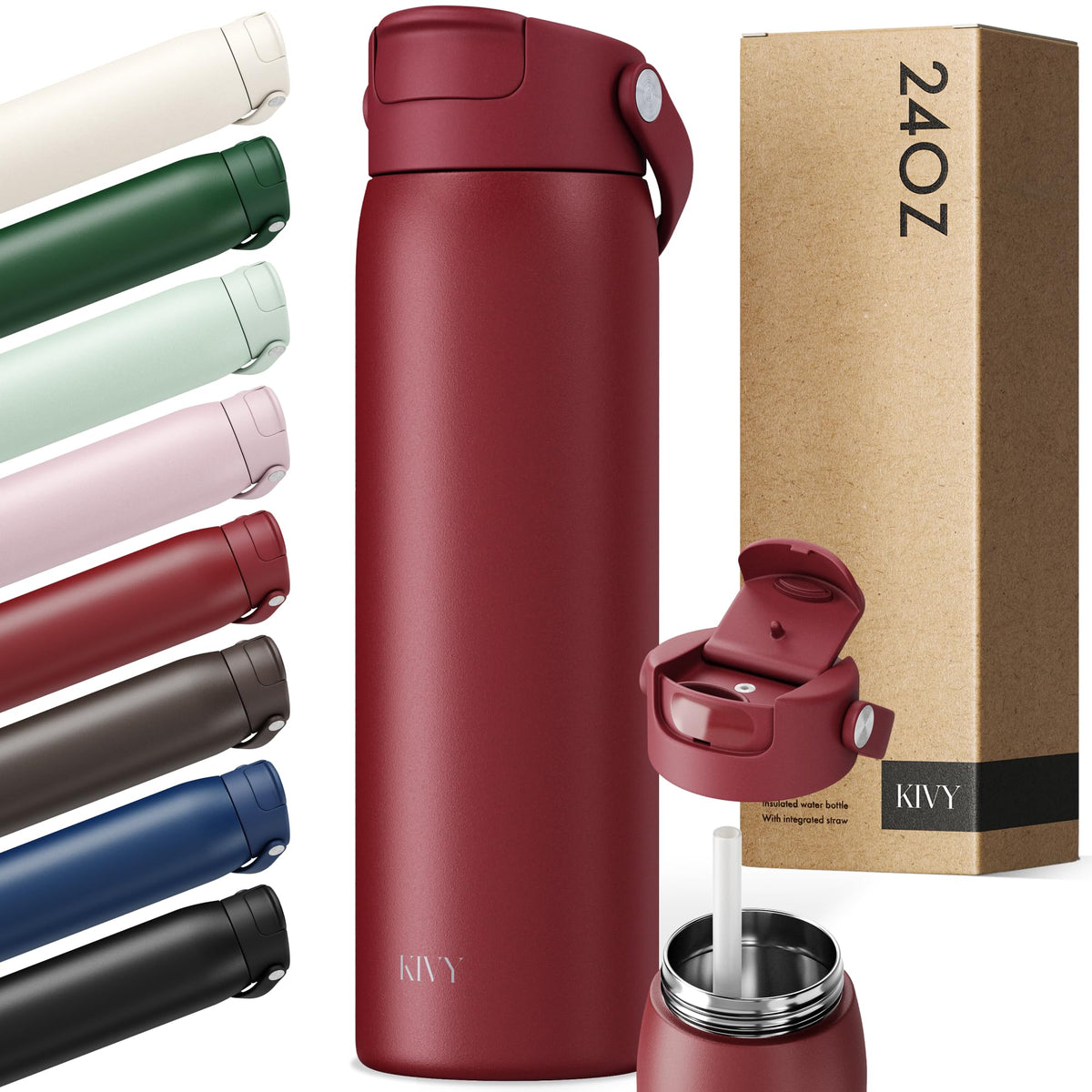 KIVY Stainless Steel Water Bottle With Straw 24oz - 24h Cold | 12h Hot
